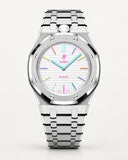 AP x Swatch Royal Pop Huit Blanc con el brazalete y la caja de acero plateado WatchCollab, vista frontal