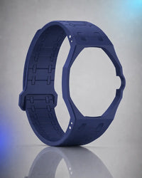 Deep blue link strap for the Royal Pop, crown at 3 cut-out, shown on its own