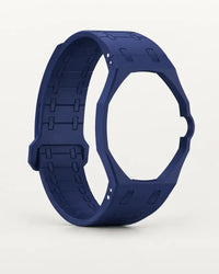 Deep blue link strap and case for the AP x Swatch Royal Pop Làn Ba, crown at 3 cut-out, shown on its own
