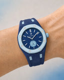 Two-tone strap for the AP x Swatch Royal Pop Làn Ba worn on the wrist | WatchCollab