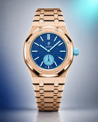 AP x Swatch Royal Pop Làn Ba on the WatchCollab gold steel bracelet and case, front view