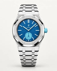 AP x Swatch Royal Pop Làn Ba on the WatchCollab silver steel bracelet and case, front view