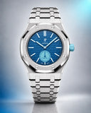 AP x Swatch Royal Pop Làn Ba on the WatchCollab silver steel bracelet and case, front view