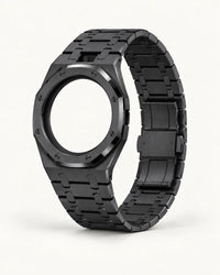 Black steel strap and matching case with black screws for the AP x Swatch Royal Pop