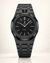 Black steel strap with black screws on the AP x Swatch Royal Pop Ocho Negro