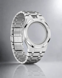 WatchCollab silver steel bracelet and octagonal case for the Royal Pop Ocho Negro, shown without the watch