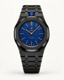 Cinturino in acciaio nero con viti nere sull'AP x Swatch Royal Pop Orenji Hachi