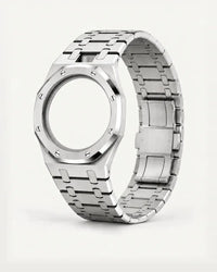 Bracelet et boîtier octogonal en acier argent WatchCollab pour la Royal Pop Orenji Hachi, présenté sans la montre