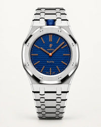 AP x Swatch Royal Pop Orenji Hachi sur le bracelet et boîtier acier argent WatchCollab, vue de face