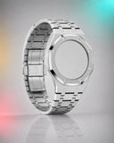 WatchCollab silver steel bracelet and octagonal case for the Royal Pop Otg Roz, shown without the watch