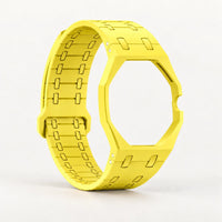 Yellow link bracelet and octagonal case for the AP x Swatch Royal Pop Otg Roz, shown on its own | WatchCollab