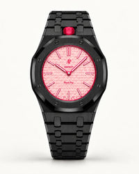 Black steel strap with black screws on the AP x Swatch Royal Pop Otto Rosso
