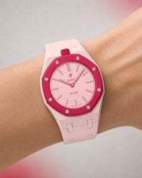 Sand pink link strap for the Royal Pop Otto Rosso worn on the wrist