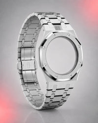 WatchCollab silver steel bracelet and octagonal case for the Royal Pop Otto Rosso, shown without the watch