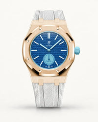 White textile-effect strap for AP x Swatch Royal Pop Làn Ba, rose gold case (crown at 3 o'clock)
