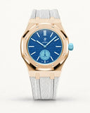 White textile-effect strap for AP x Swatch Royal Pop Làn Ba, rose gold case (crown at 3 o'clock)