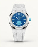 White textile-effect strap for AP x Swatch Royal Pop Làn Ba, silver case (crown at 3 o'clock)