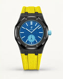 Yellow textile-effect strap for AP x Swatch Royal Pop Làn Ba, black case (crown at 3 o'clock)